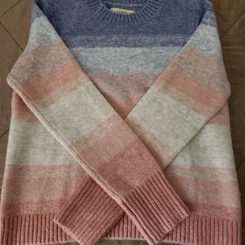 LOFT Pastel Striped Crew Neck Sweater